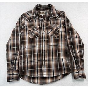 Ely Cattleman Boys Medium 8 Western Pearl Snap Plaid Cowboy Button up shirt